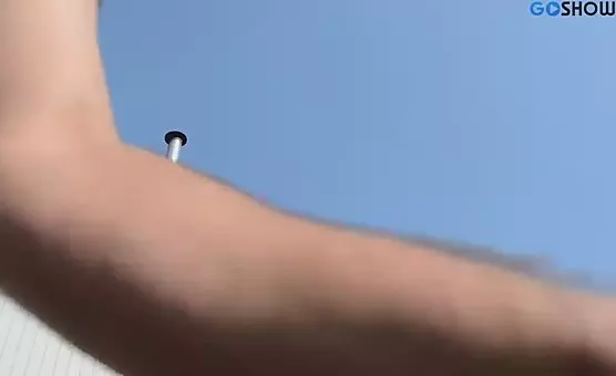 Outdoor Hairy Pussy Fucked with an Oversized Dildo